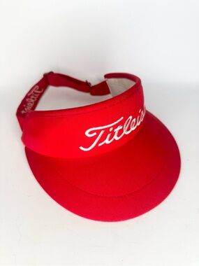 Vintage Titleist Visor Made In USA Golf Hat Red White Wide Brim